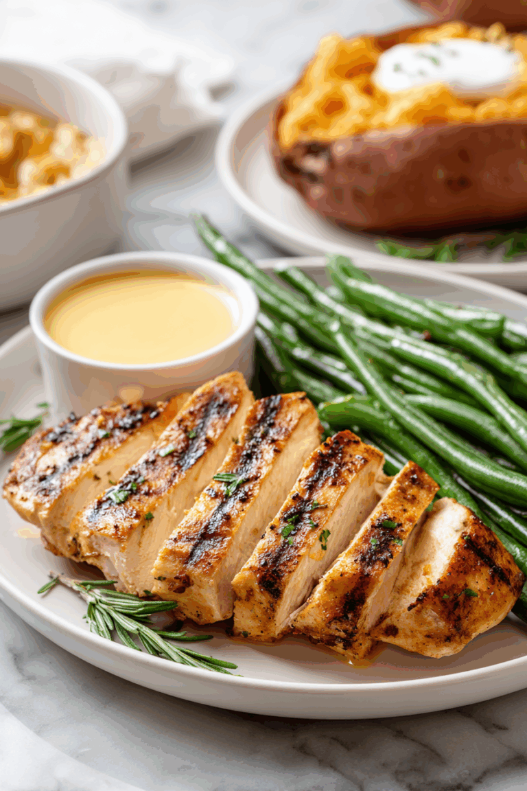 Honey Mustard Chicken, Green Beans + Sweet Potato