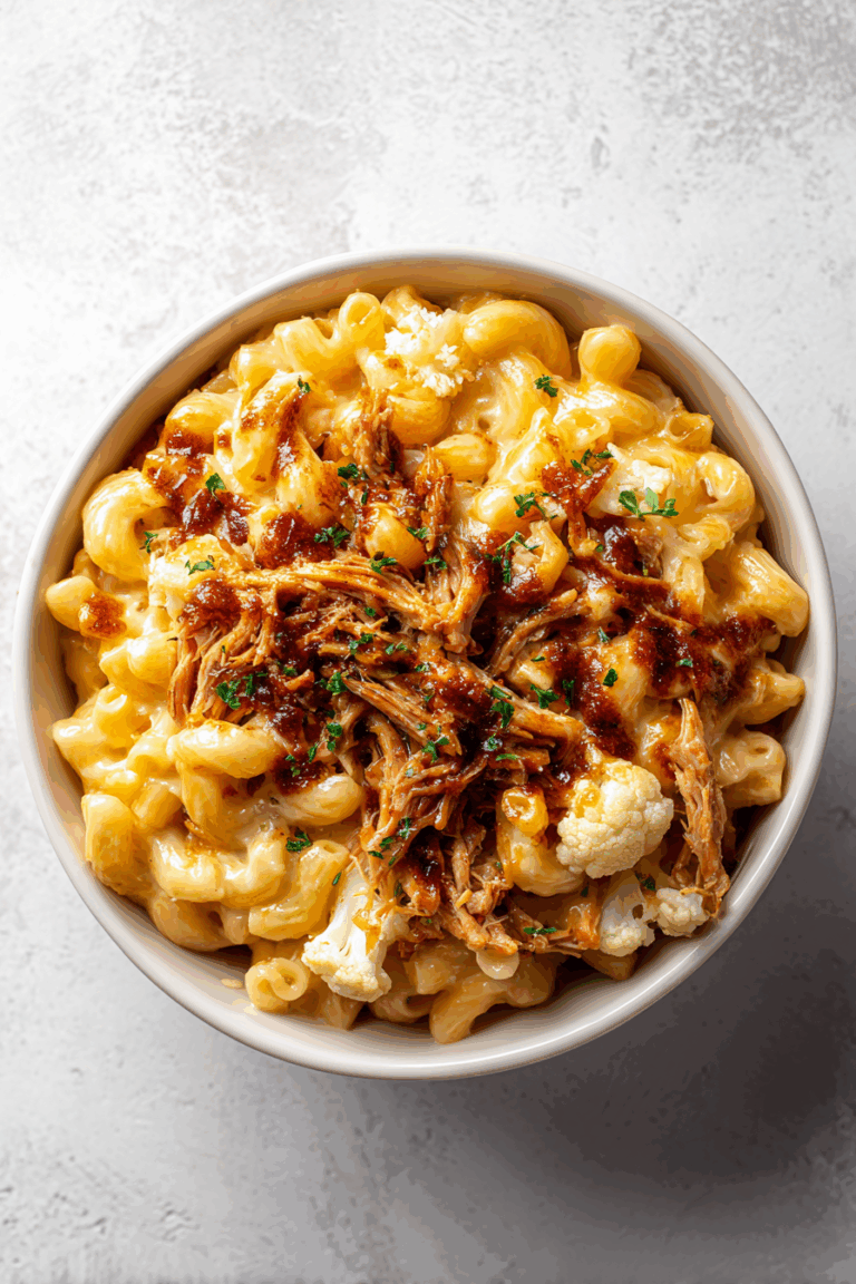 BBQ Pulled Pork Cauliflower Mac