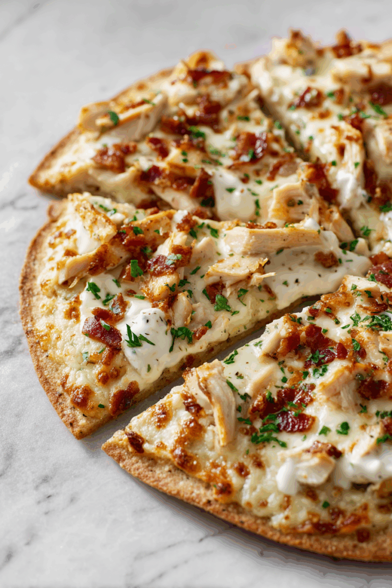 Chicken Bacon Ranch Tortilla Pizza
