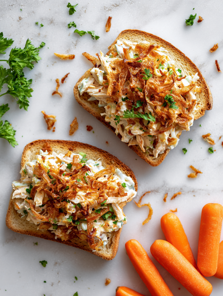 Crispy Onion Chicken Salad Toast